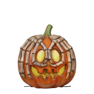 PUMPKIN WITH SKELETON HANDS w. light