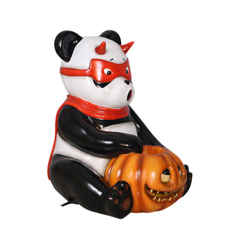 Evil Panda Holding Spooky Pumpkin